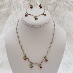 Cherries necklace, bracelet, and earring set
